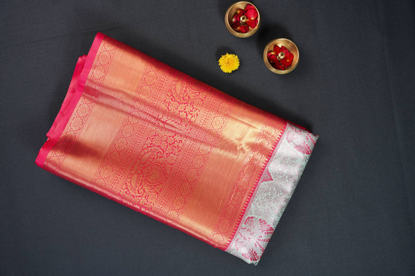 Silver and Pink Bridal Art Silk Saree