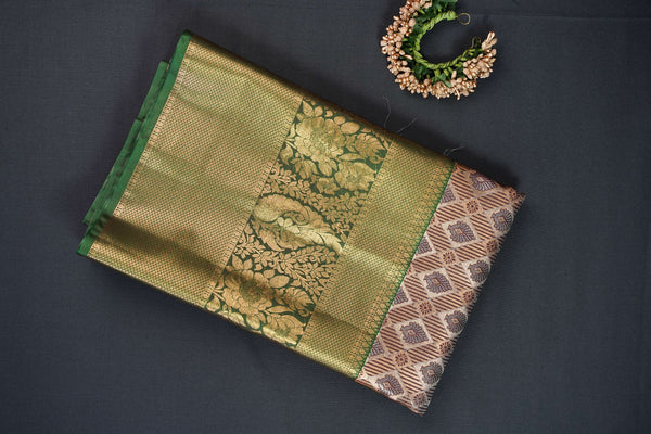 Chocolate and Green Bridal Art Silk Saree