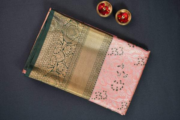Kanakambara and Green Bridal Art Silk Saree