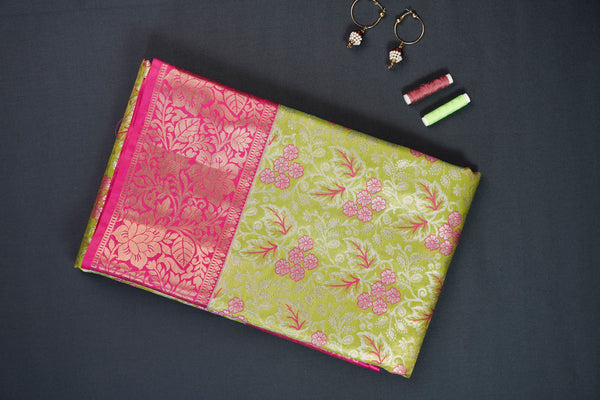 Green and Pink Bridal Art Silk Saree