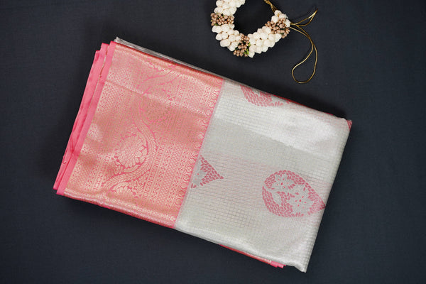 Silver and Pink Bridal Art Silk Saree