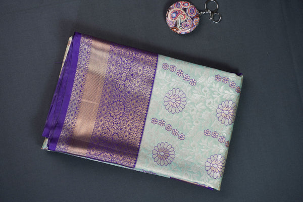Pista and Indigo Bridal Art Silk Saree