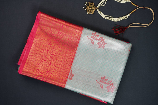 Silver and Red Bridal Art Silk Saree