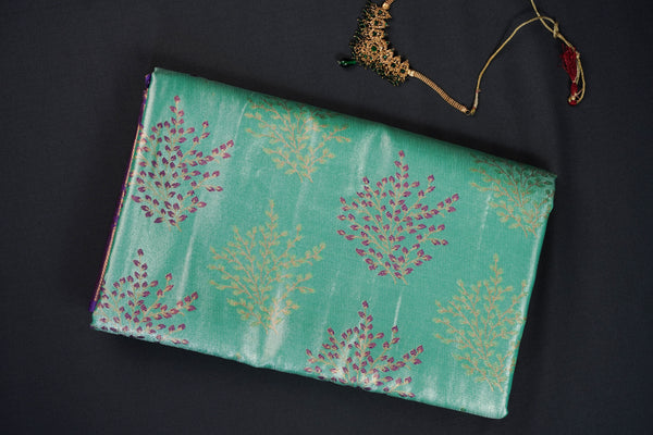 Pista and Indigo Bridal Art Silk Saree