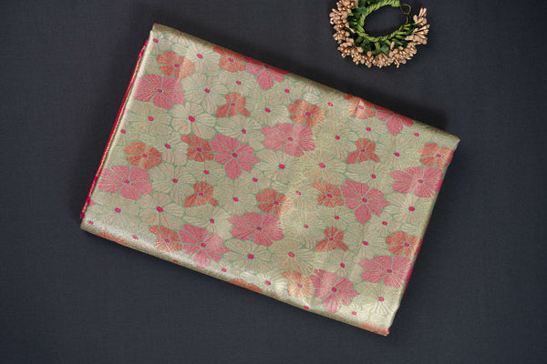 Cream and Pink Bridal Art Silk Saree