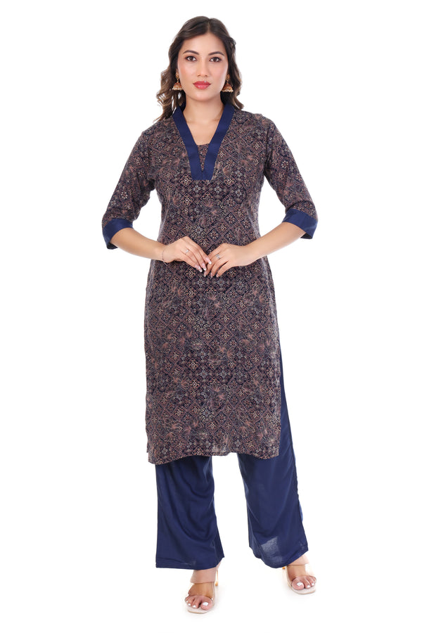 Stylish Kurti Set- Navy blue