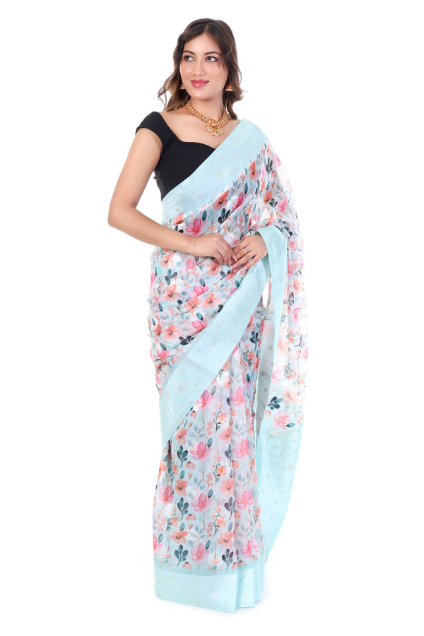 Kashmiri Designer Saree - Pista