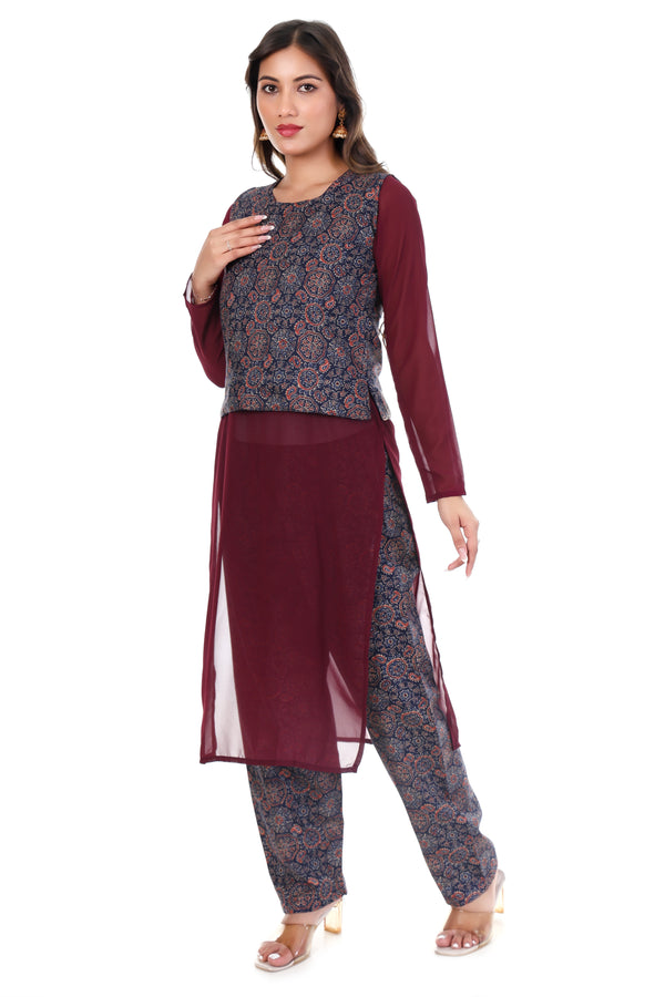 Stylish Kurti Set- Wine