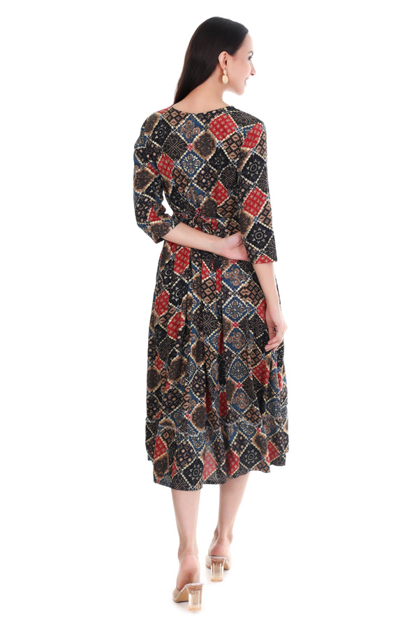 Anarkali Top - Grey and Red