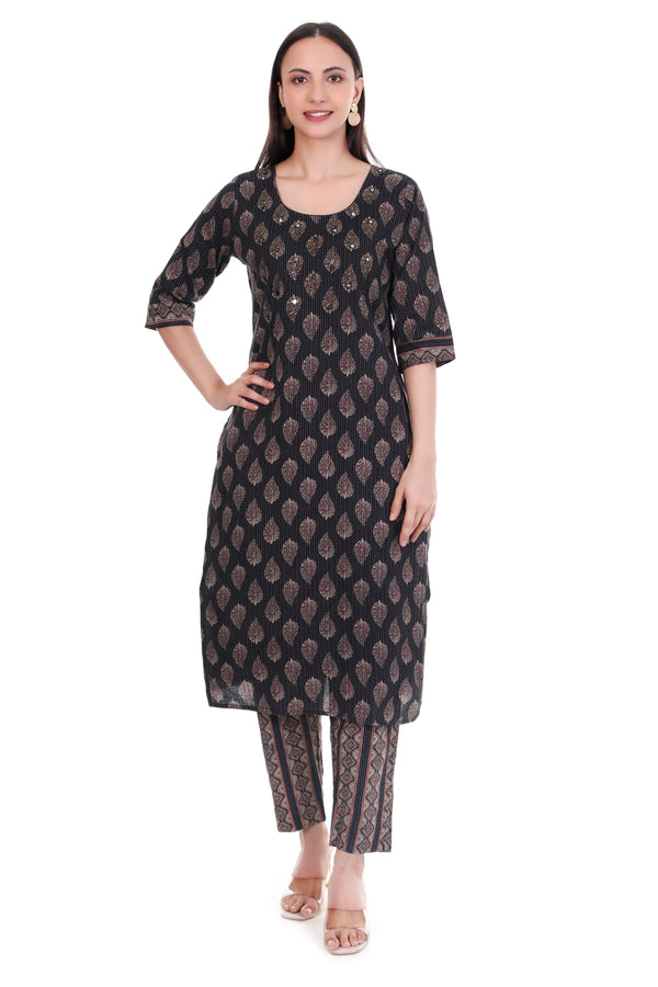 Stylish Cotton Kurti Set- Black