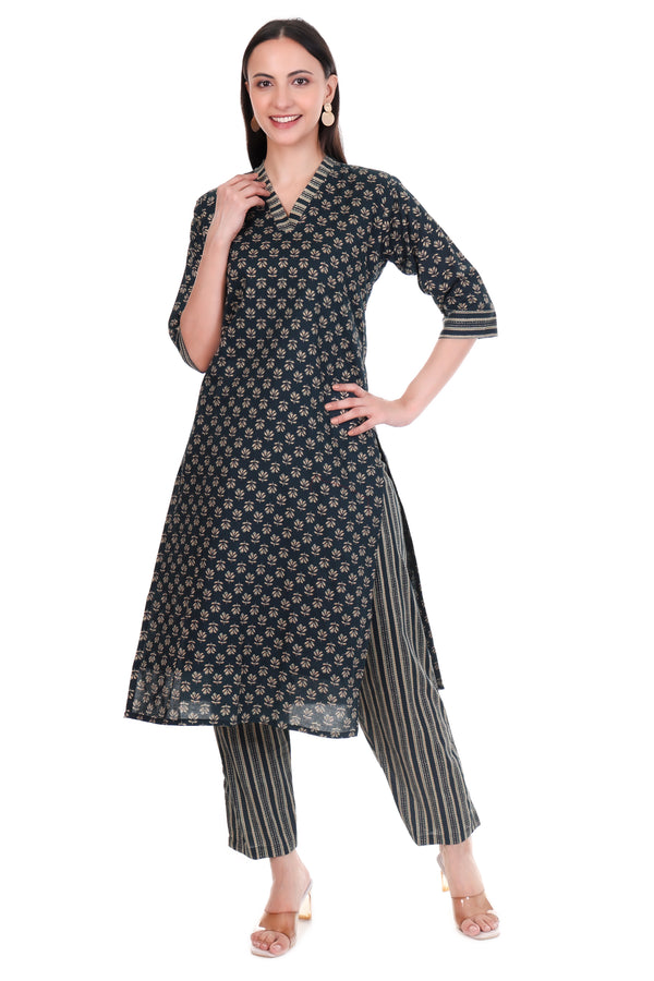 Stylish Cotton Kurti Set- Black