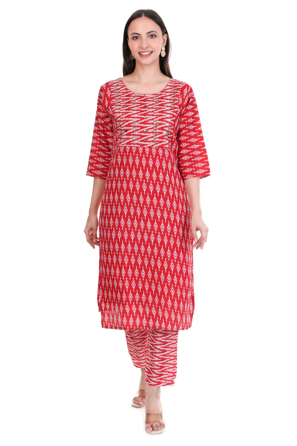 Stylish Cotton Kurti Set- Red