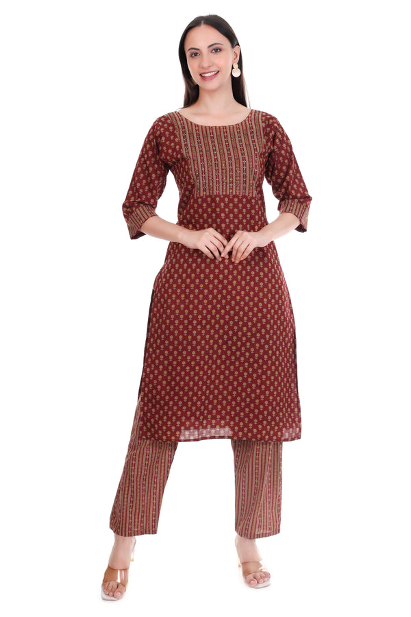 Stylish Cotton Kurti Set- Maroon