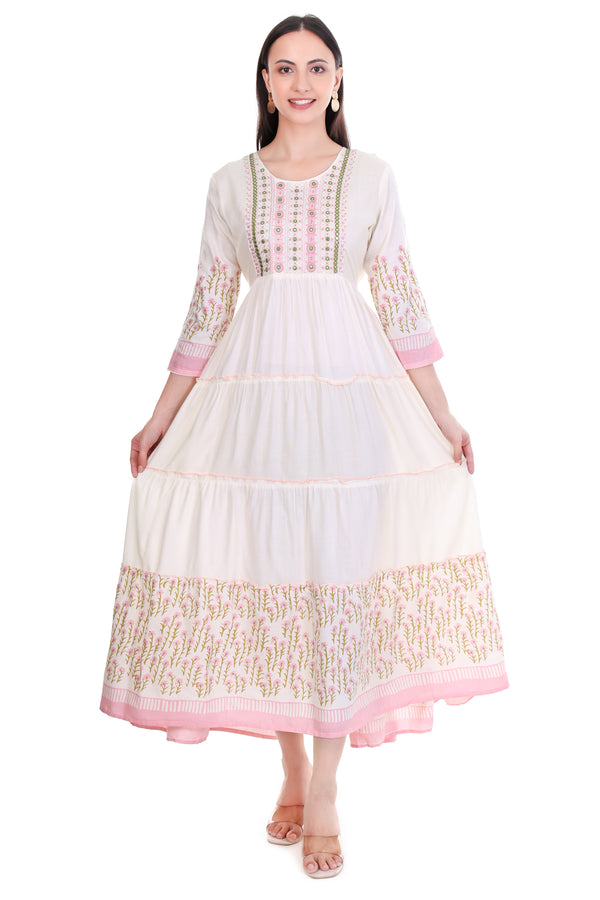 Anarkali Top - White and Peach