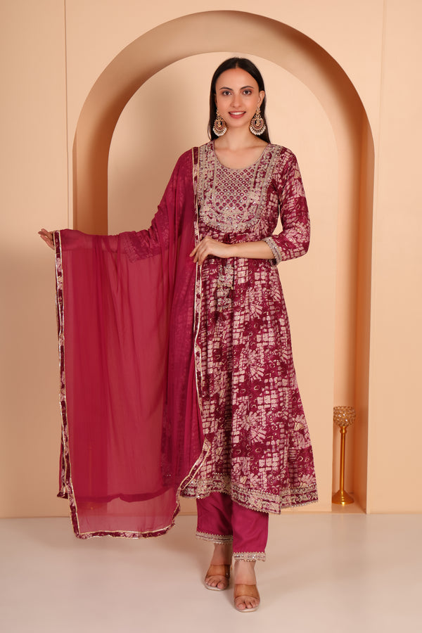Designer Kurti Set- Maroon