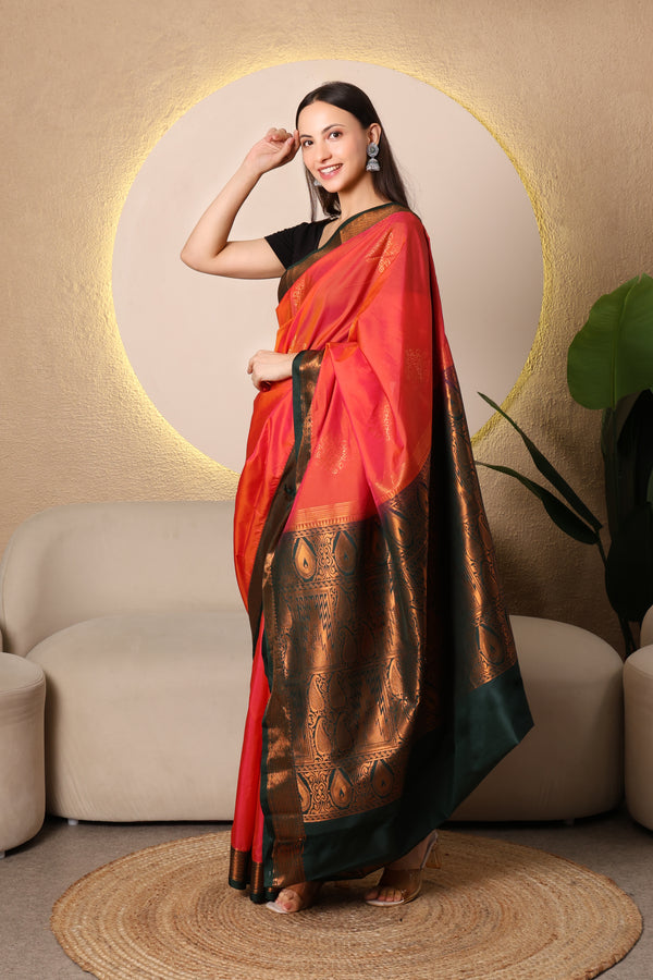 Kanchi Semi silk - Orange and Green