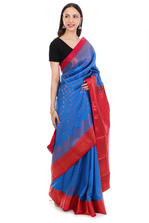 Kanchi Semi silk - Blue and Red