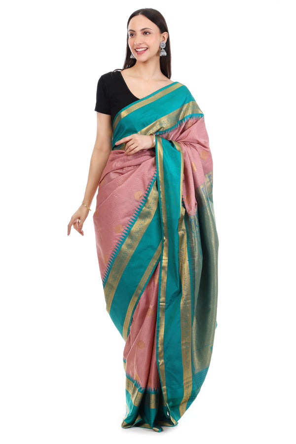 Kanchi Semi silk - Rose gold and Green