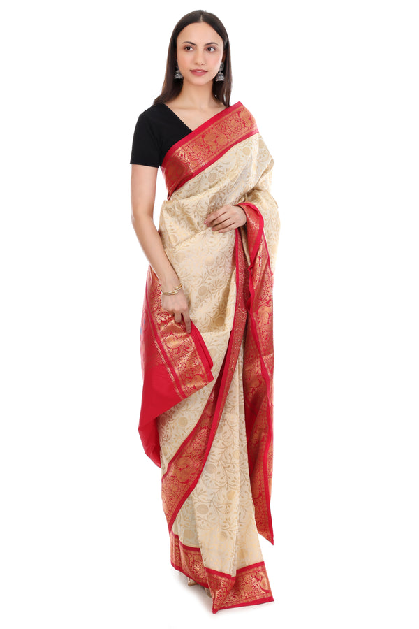 Bridal Semi silk - Cream and Red