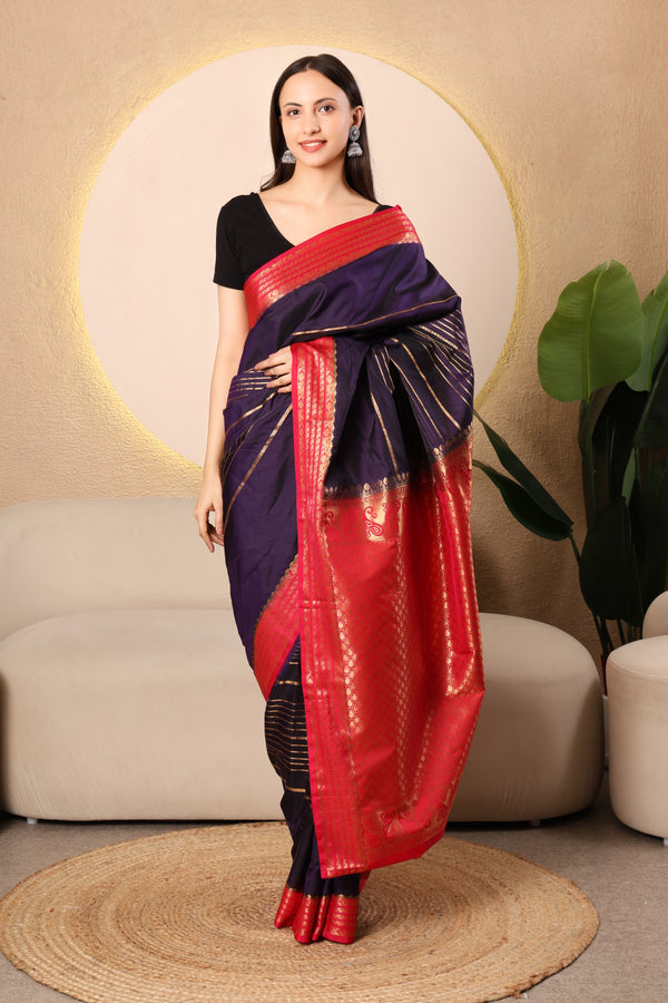 Mysore Semi silk - Blue and Red