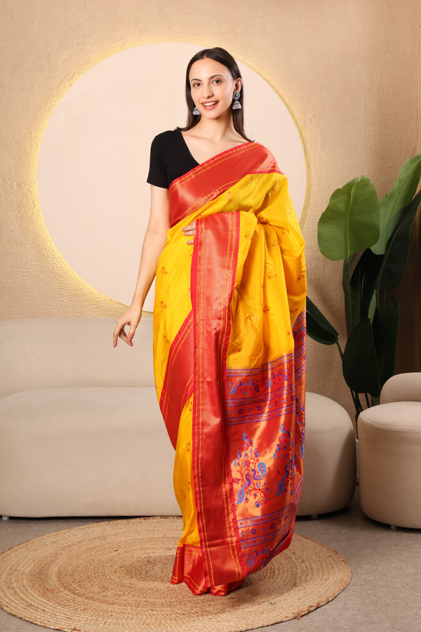 Pathani Semi silk - Yellow and Red
