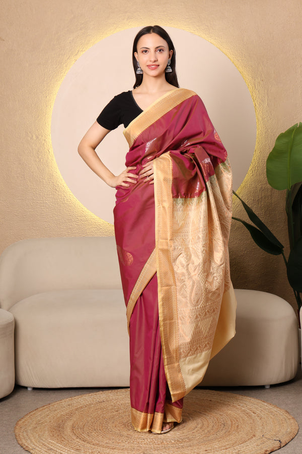 Kanchi Semi silk - Wine and cream