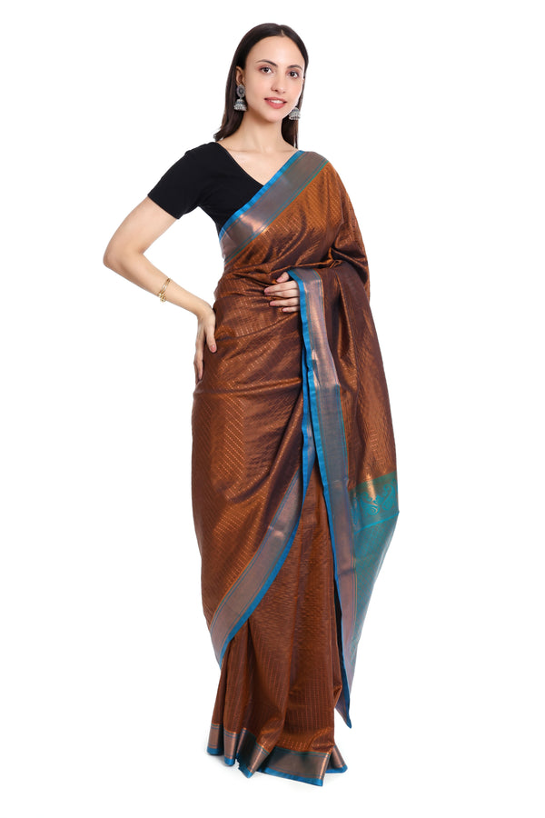 Kanchi Semi silk - Brown and Blue