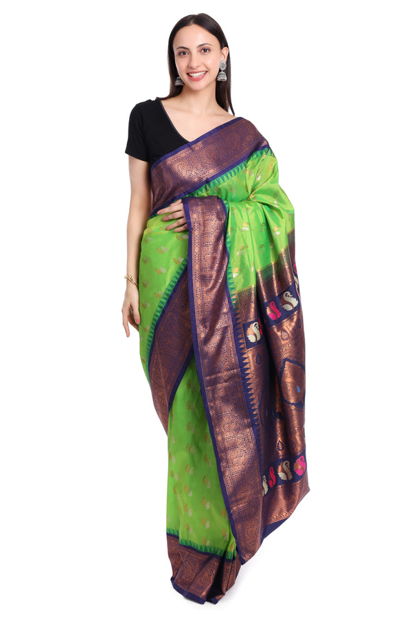 Kanchi Semi silk - Green and Purple
